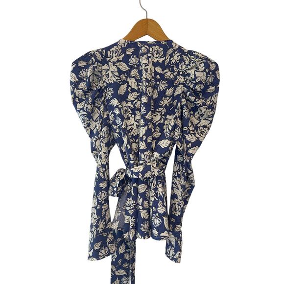 ASTR The Label Periwinkle Floral Puff Sleeve Wrap Tie Blouse Top Sz Small - Picture 5 of 8